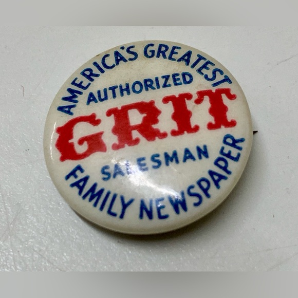 1940s Vtg GRIT Newspaper Authorized Salesman Pinback Button Badge Antique Brooch - Picture 3 of 10